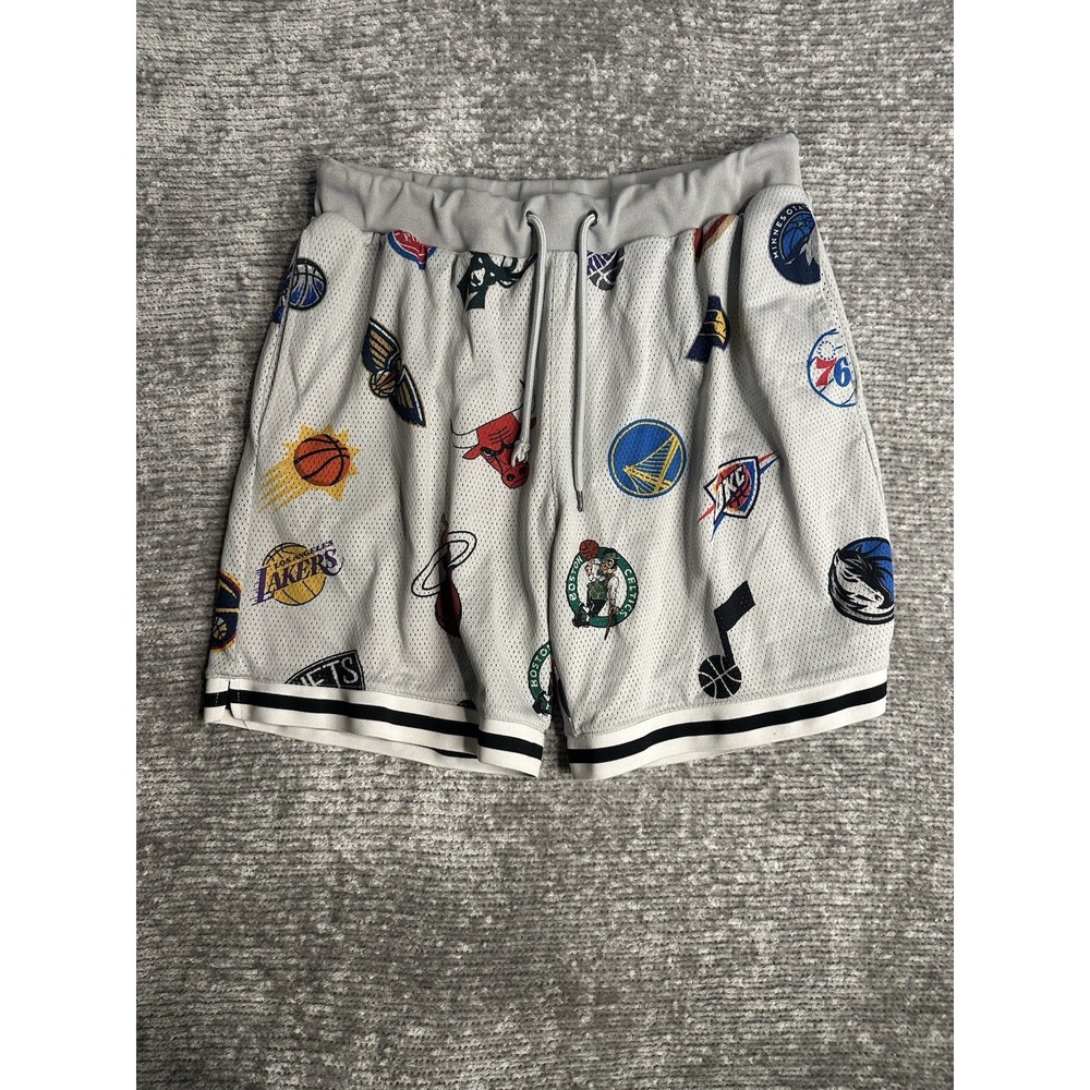 NBA Basketball Shorts Men's Gray Multi Team Ultra Game Mesh Logos Graphic